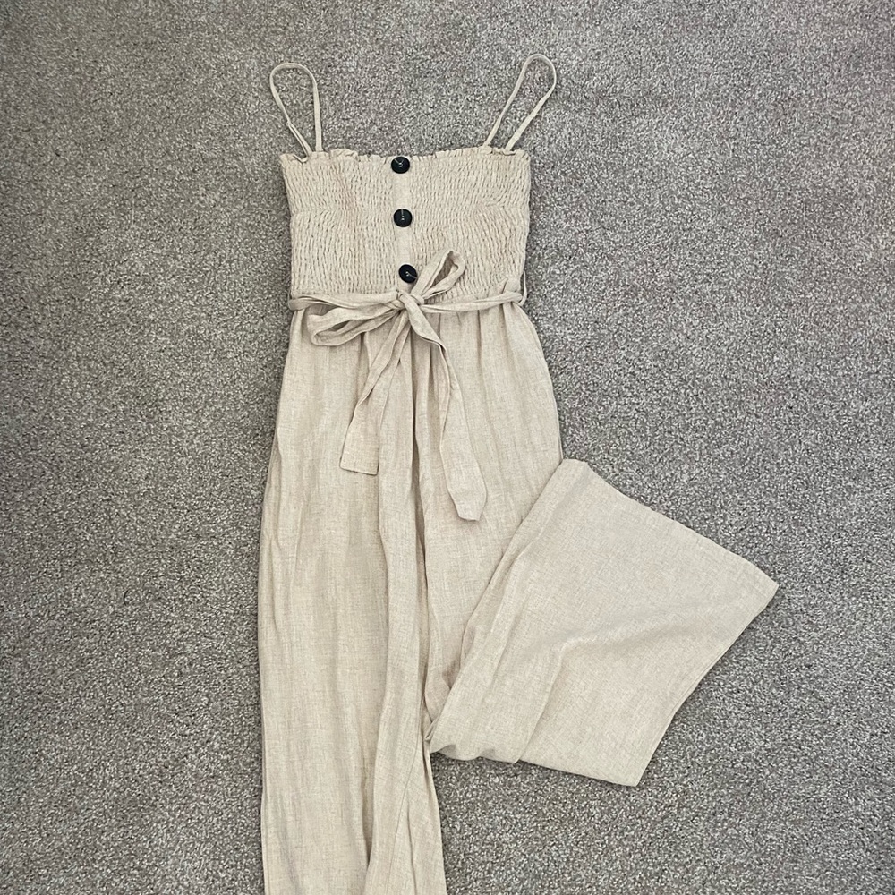 CJLA Oatmeal Linen Jumpsuit Size Large